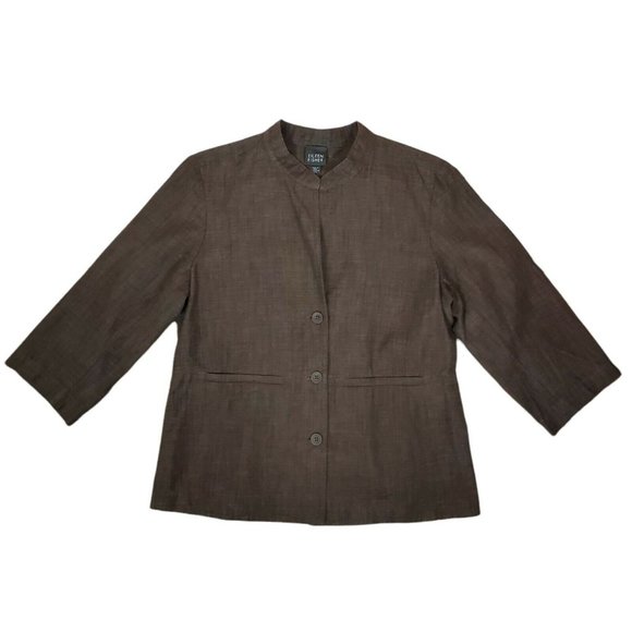 Eileen Fisher 100% Cotton 3 Button Blazer Jacket Small Brown Lightweight Unlined